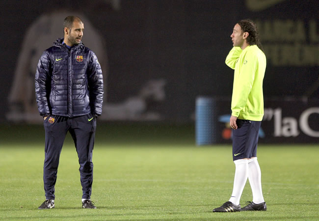 Pep Guardiola y Gabriel Milito (FC Barcelona). Foto: EFE