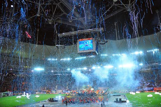 Vista de la ceremonia de inauguración de las obras de remodelación del estadio Ciudad de La Plata. Foto: EFE