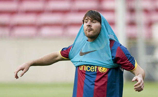 El delantero argentino del FC Barcelona, Lionel Messi, durante el entrenamiento. Foto: EFE