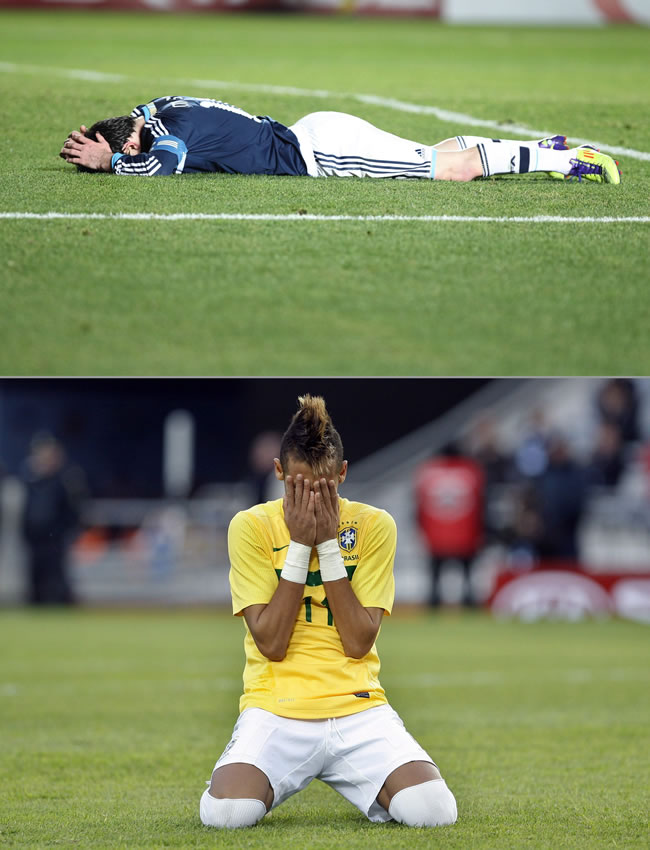 Lionel Messi (arriba), figura de Argentina, y Neymar (abajo), el crack de Brasil en partidos de la Copa América Argentina 2011. Foto: EFE