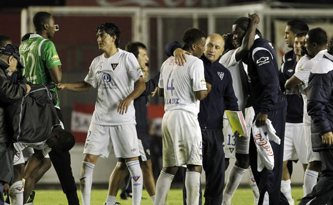 Liga de Quito festeja su clasificación a los cuartos de la Copa Sudamericana. Foto: EFE