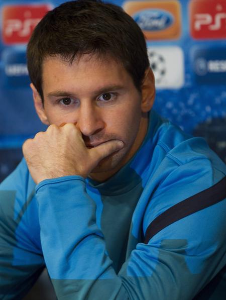 El delantero argentino del Barcelona Leo Messi, durante la rueda de prensa. Foto: EFE
