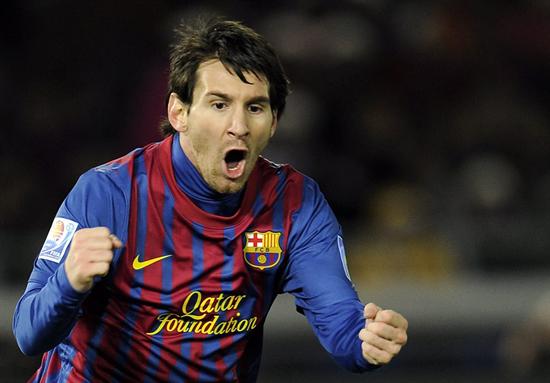 Leo Messi del FC Barcelona, festeja en la final del Mundial de Clubes. Foto: EFE