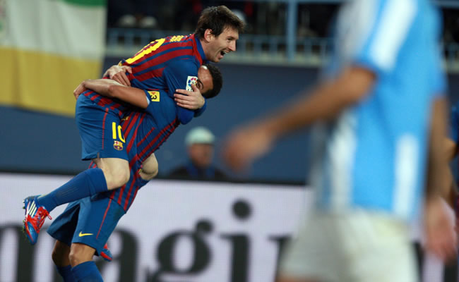 El argentino Leo Messi del FC Barcelona celebra en Málaga. Foto: EFE