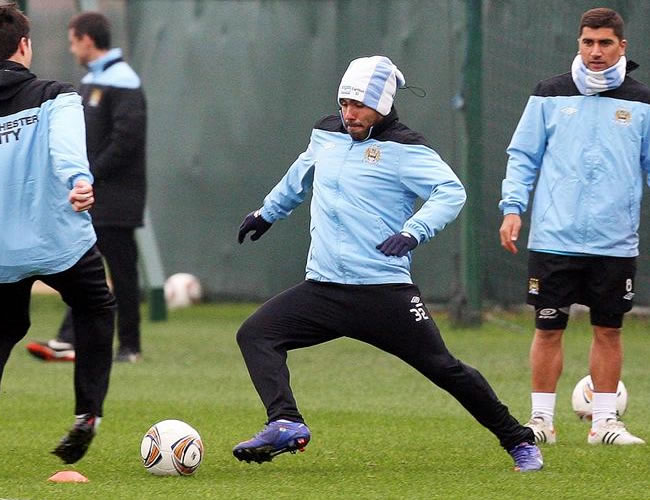 Carlos Tévez entrena con el Manchester City. Foto: EFE