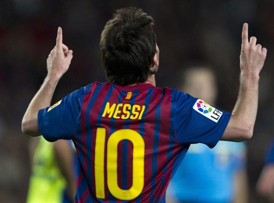 El delantero argentino del Barcelona Lionel Messi celebra el segundo gol de su equipo al Getafe. Foto: EFE