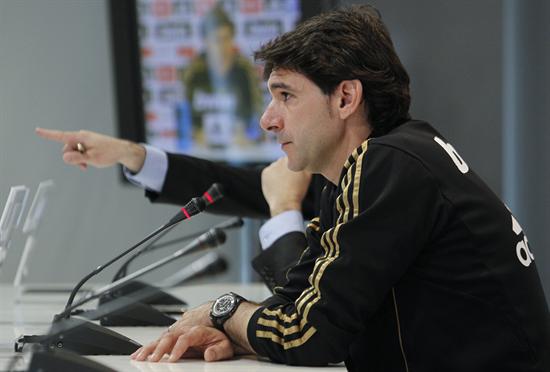 Aitor Karanka, segundo técnico del Real Madrid, durante la rueda de prensa, previo al derbi español. Foto: EFE