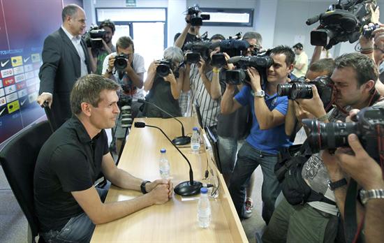 El entrenador del FC Barcelona, Tito Vilanova, al inicio de la rueda de prensa. Foto: EFE