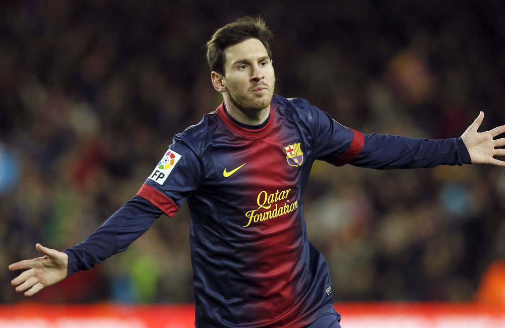 El delantero argentino del Barcelona, Leo Messi, celebra la consecución del tercer gol de su equipo ante el Atlético de Madrid. Foto: EFE