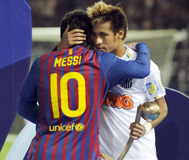 Leo Messi y Neymar en el Mundial de Clubes 2011. Foto: EFE