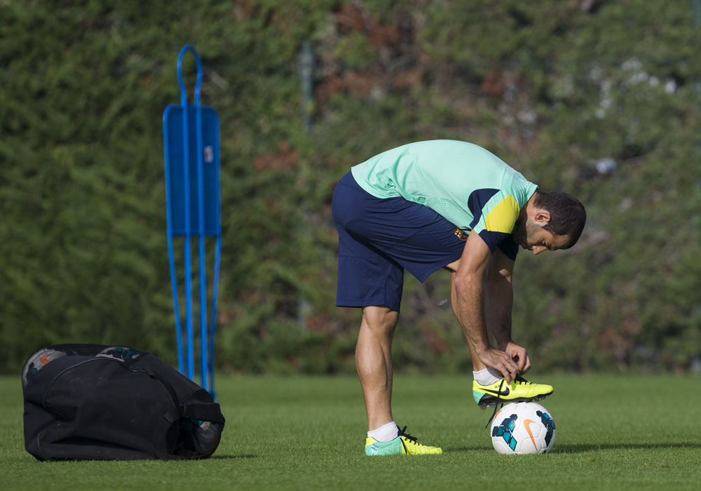 El jugador argentino del FC Barcelona Javier Mascherano, durante el entrenamiento del equipo. Foto: EFE