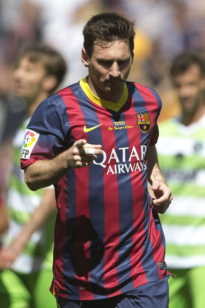 El delantero argentino del FC Barcelona Lionel Andrés Messi celebra el gol que ha marcado ante el Getafe. Foto: EFE