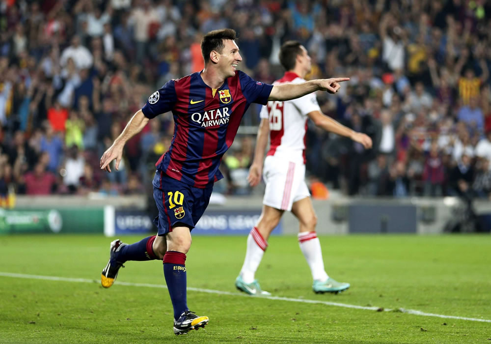 El delantero argentino del FC Barcelona Lionel Messi celebra el gol. Foto: EFE