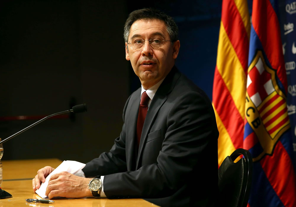 El presidente del FC Barcelona, Josep María Bartomeu, al inicio de la rueda de prensa. Foto: EFE