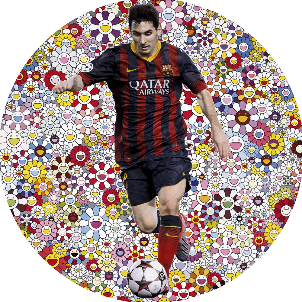 Cuadro "Lionel Messi and a Universe of Flowers", del autor japonés Takashi Murakami, que a protagonizado la subasta benéfica "1 in 11" en la casa Sotheby's de Londres. Foto: EFE
