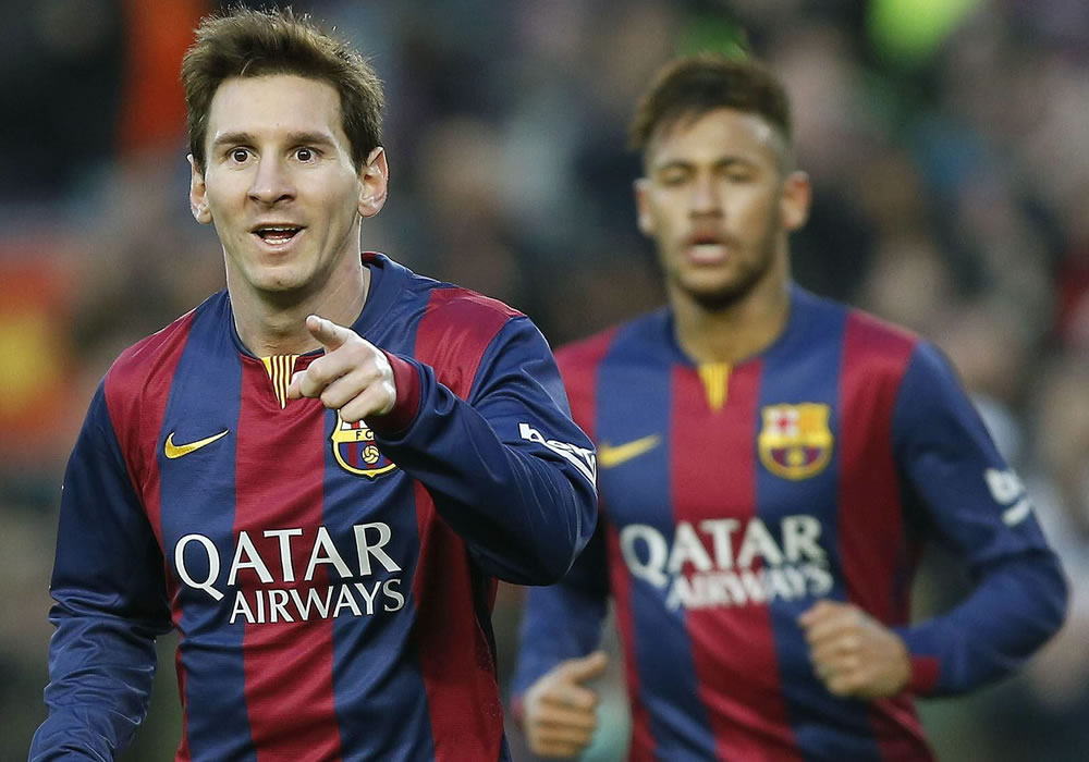 El delantero argentino del FC Barcelona Lionel Messi celebra su segundo gol ante el Levante. Foto: EFE