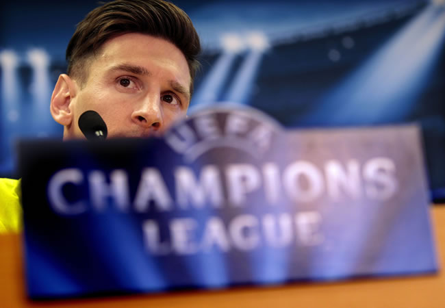 El argentino del FC Barcelona, Leo Messi, en rueda de prensa de cara al partido de ida de las semifinales de la Liga de Campeones, ante el Bayern de Múnich en el Camp Nou. Foto: EFE