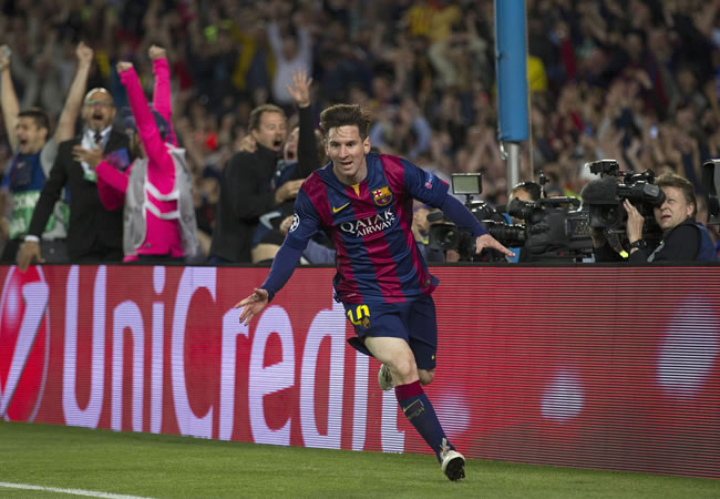 El delantero argentino del FC Barcelona Leo Messi celebra tras marcar el segundo gol ante el Bayern de Munich. Foto: EFE