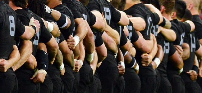 New Zealand players line up before the Rugby World Cup 2015 pool C match between New Zealand and Tonga. Foto: EFE
