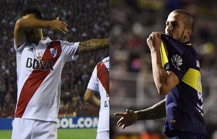 Ignacio Scocco y Darío Benedetto en el Superclásico de los goleadores. Foto: AFP