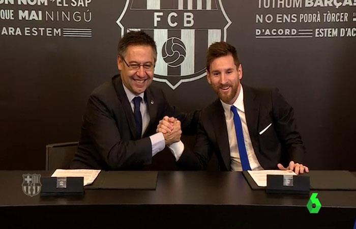 Lionel Messi y Josep María Bartomeu. Foto: Twitter