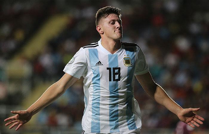 Adolfo Gaich festeja su primer gol en el Sudamericano Sub 20. Foto: AFP