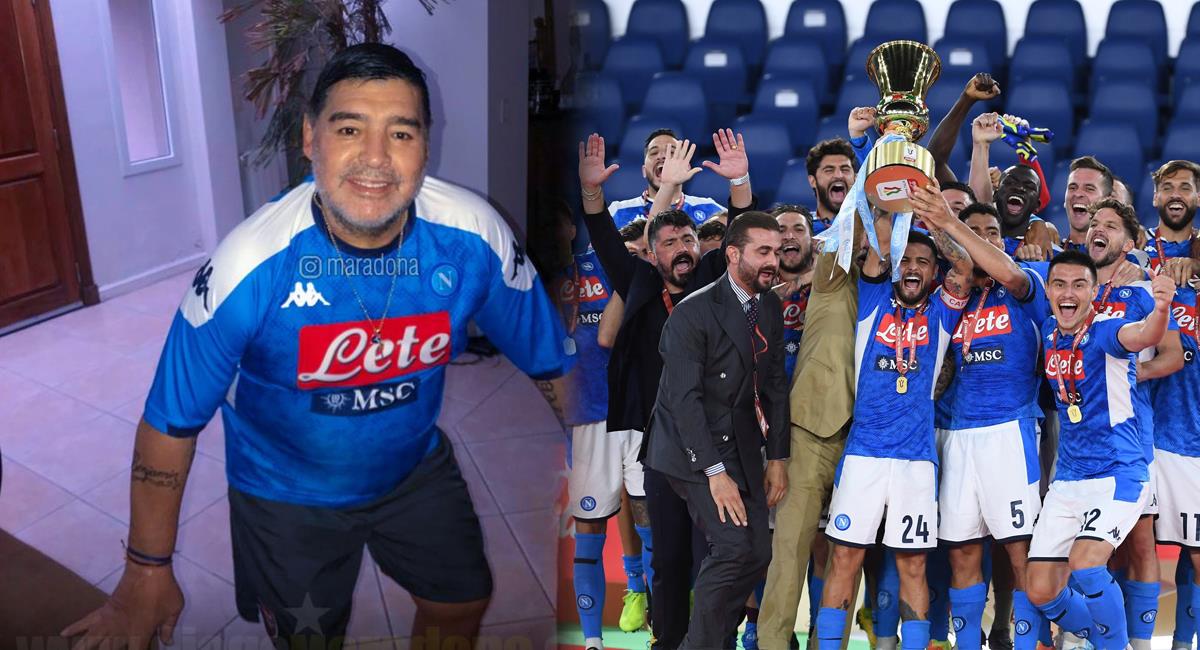 Diego Armando Maradona no ocultó su alegría al conocer el título de Nápoli. Foto: Instagram - maradona / Agencia EFE