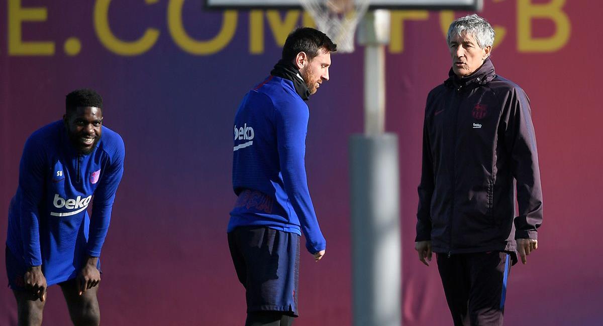 Lionel Messi se reunió con Quique Setién tras caer ante Osasuna. Foto: Twitter Difusión