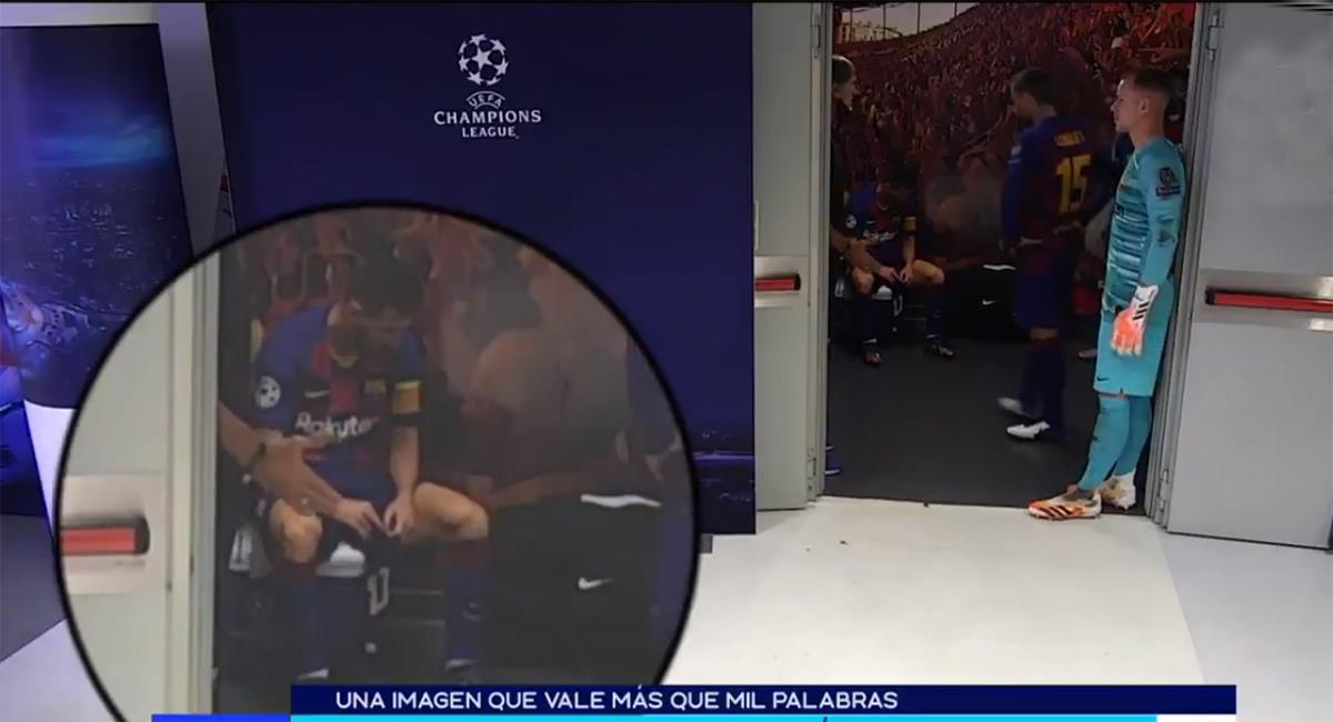 Messi desolado tras derrota parcial ante Bayern. Foto: Twitter FOX Sports (Captura de video)