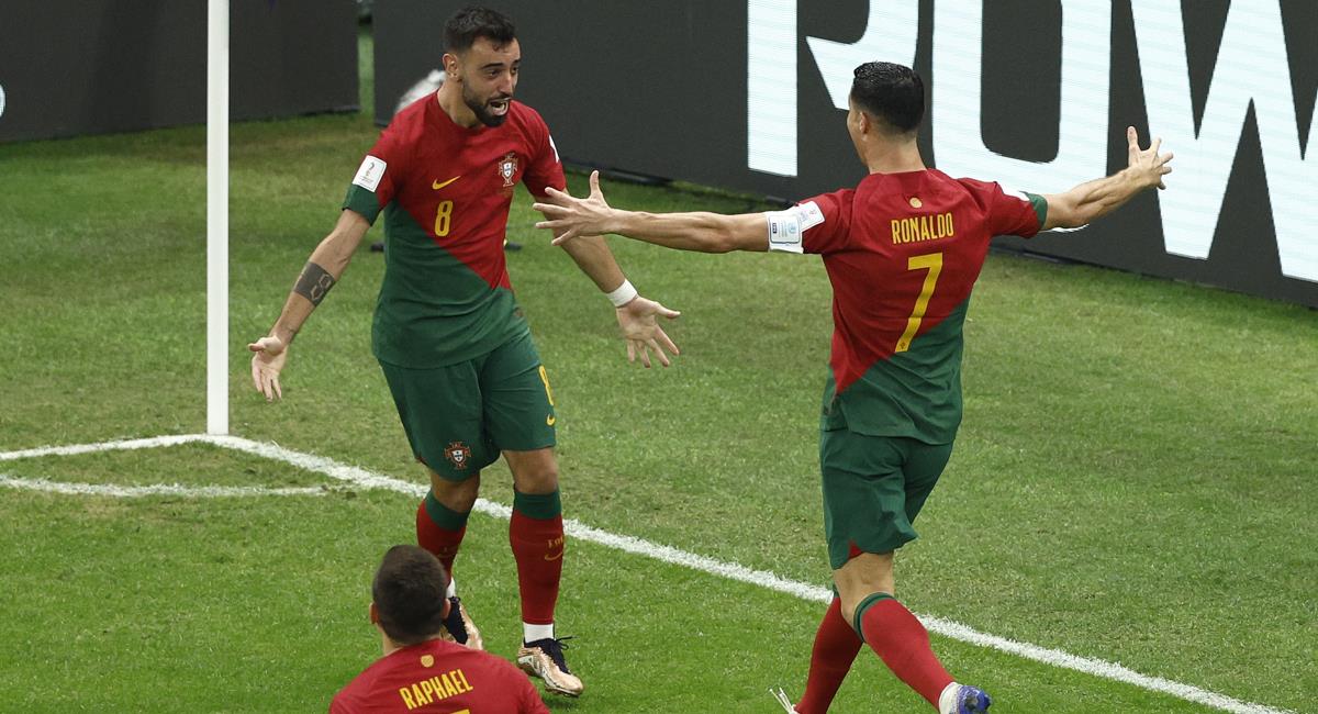 Bruno Fernandes y Cristiano Ronaldo en la victoria de Portugal 2-0 ante Uruguay. Foto: EFE