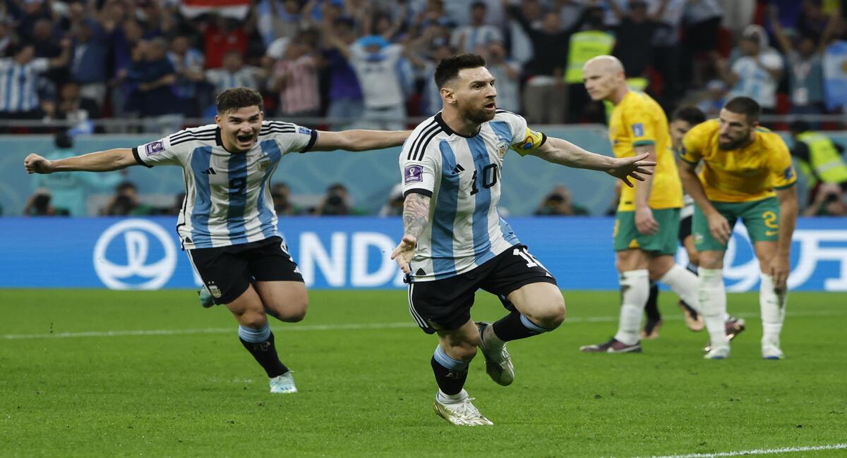 Lionel Messi marcó el primer gol de Argentina, ante Australia. Foto: EFE