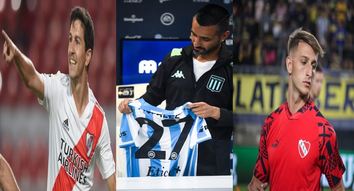 Nacho, Moralez y Gimenez, son las nuevas caras de River, Racing e Independiente. Foto: Twitter @Independiente / @Racing / @RiverPlate
